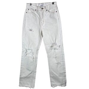 BDG Cowboy Jean White High Rise Distressed Straight‎ Leg Pants Womens 25